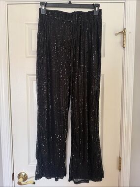 Black Sequin Wide-Leg Pants